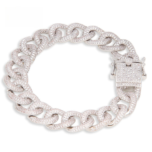 Iced Out Cuban Link Bracelet with Cubic Zirconia for Women & Men – Statement Hip Hop Chain in Gold, Silver, Gun Black