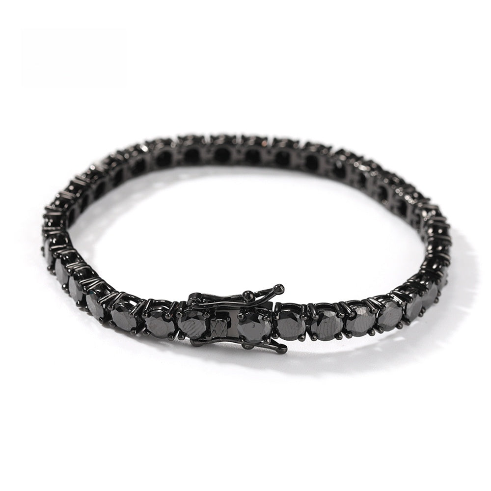 Unisex Black Diamond-Look Chain Bracelet - Hip Hop Statement Cubic Zirconia Link Bracelet