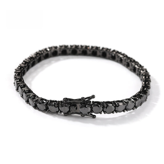 Unisex Black Diamond-Look Chain Bracelet - Hip Hop Statement Cubic Zirconia Link Bracelet