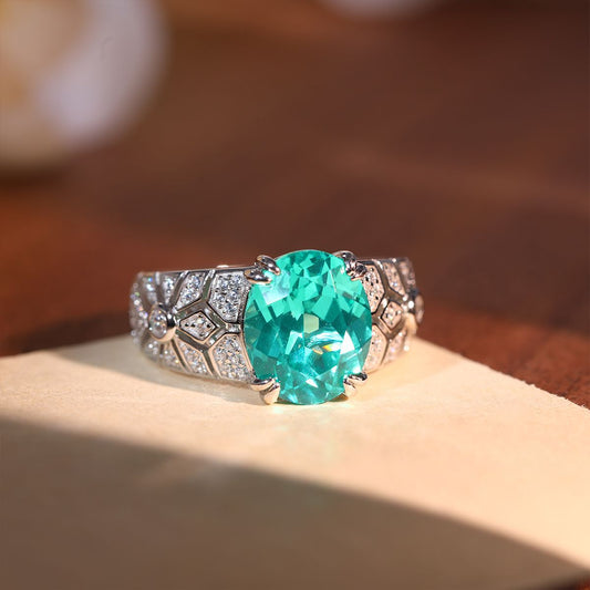 Vintage Teal Oval Solitaire Ring, S925 Sterling Silver Statement Ring product image