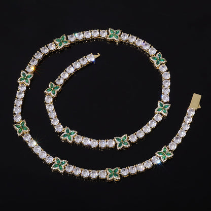 5 mm Butterfly CZ Tennis Hip Hop Necklace with Copper Base - CHA424