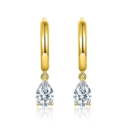 S925 Sterling Silver 18k Gold Plated Pear Cut Drop Earrings, Clear Crystal Dangle Earrings, Elegant Everyday Jewelry