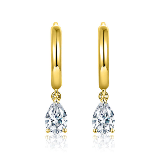 S925 Sterling Silver 18k Gold Plated Pear Cut Drop Earrings, Clear Crystal Dangle Earrings, Elegant Everyday Jewelry product image