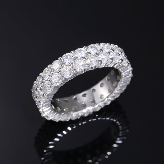 925 Silver Moissanite Geometric Cluster Ring, Unisex Hip Hop Style, Sizes 6-12, White Gold Tone product image