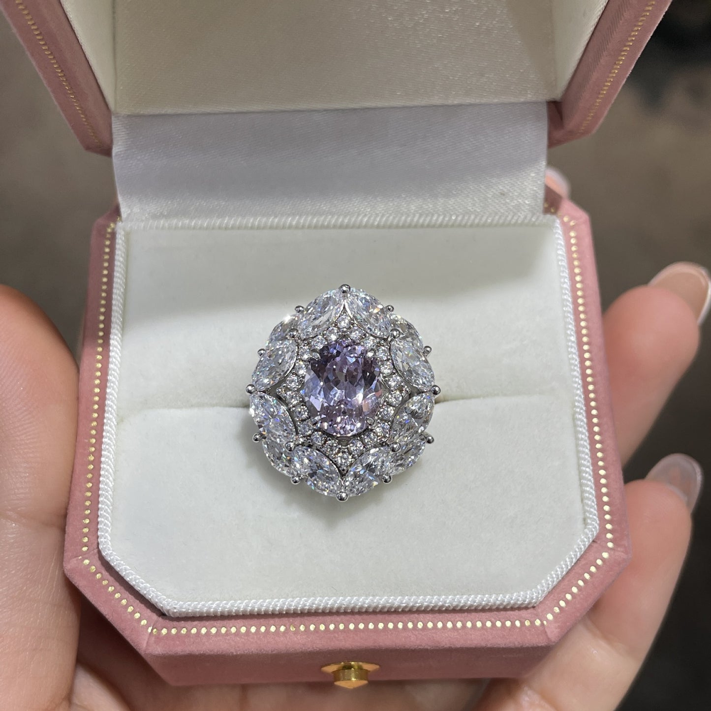 Purple Oval Halo Ring, 3 Carat Look, Promise Ring for Women product image
