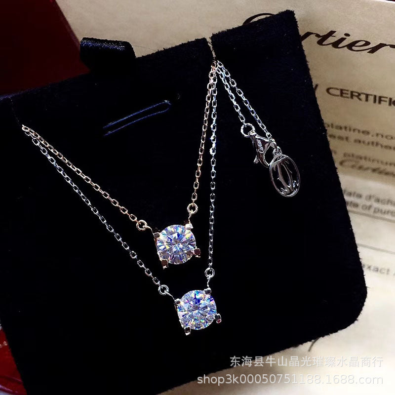 Moissanite Pendant Necklace Round Solitaire Chain Necklace 1 Carat 1.5 Carat 2 Carat product image