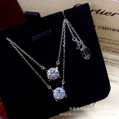 Moissanite Pendant Necklace Round Solitaire Chain Necklace 1 Carat 1.5 Carat 2 Carat