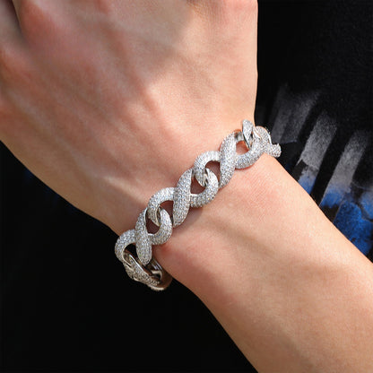 Iced Cuban Link Bracelet for Women & Men - Gold Plated or Silver Plated Line Design Statement Chain Bracelet