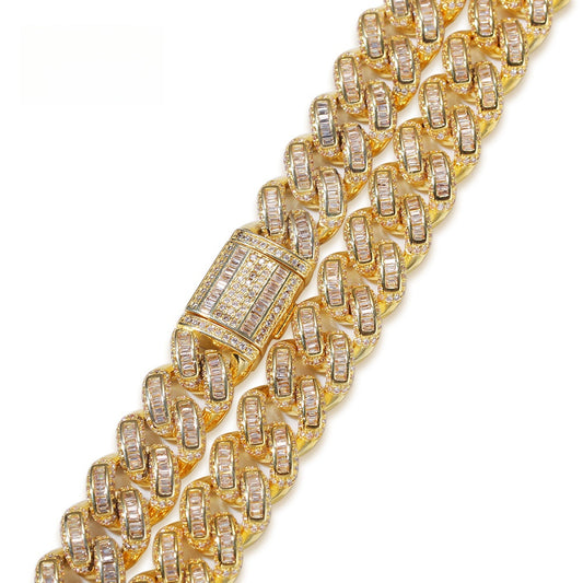 Iced Cuban Link Chain Necklace & Bracelet Set with Cubic Zirconia for Women and Men, Gold Plated or Silver Plated Statement Jewelry