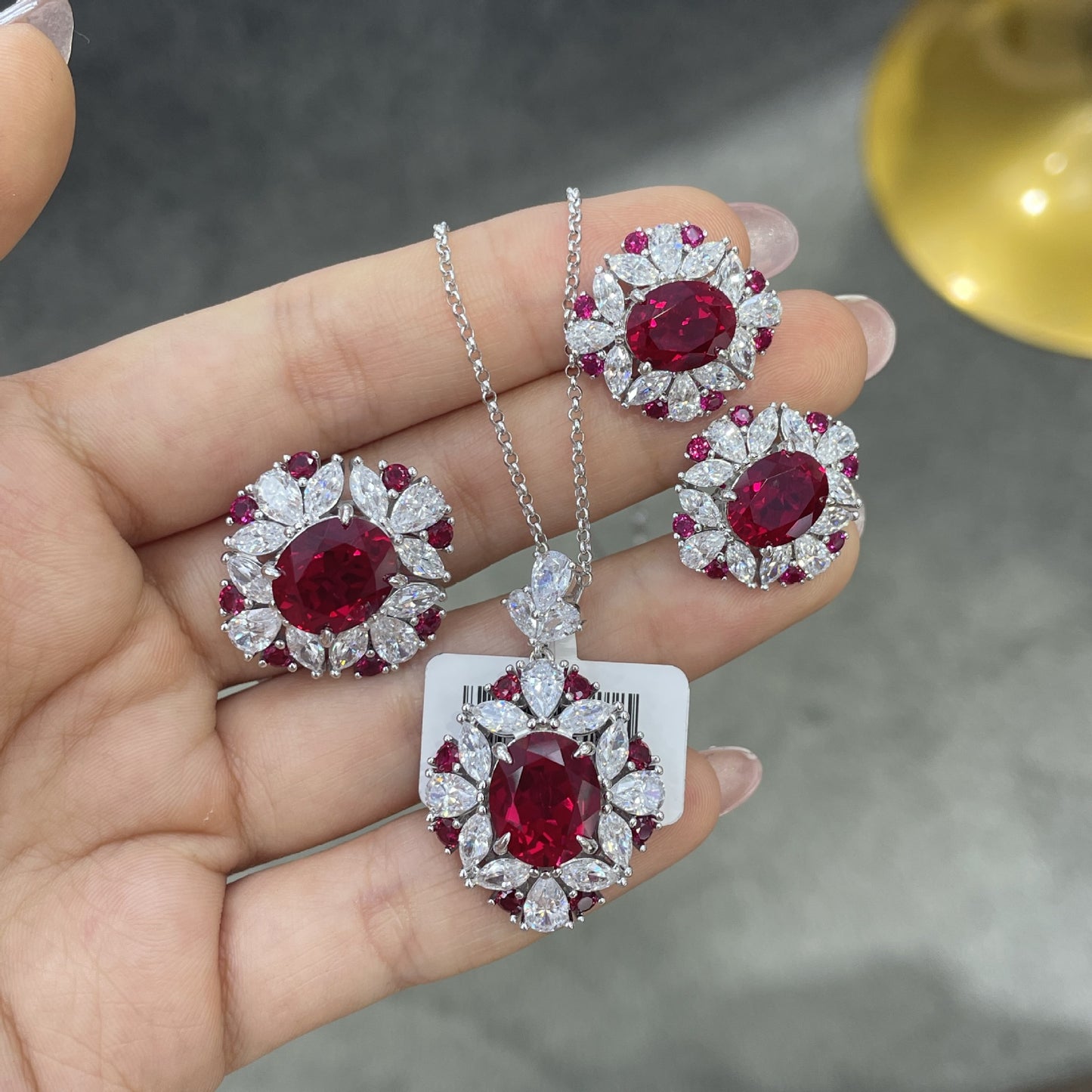 S925 Sterling Silver Ruby Halo Ring for Women, Floral Red Gemstone Ring product image