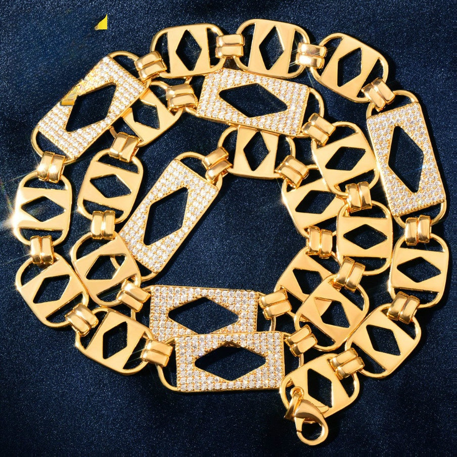 Iced Out Diamond Cutout Link Pendant Necklace for Men Unisex
