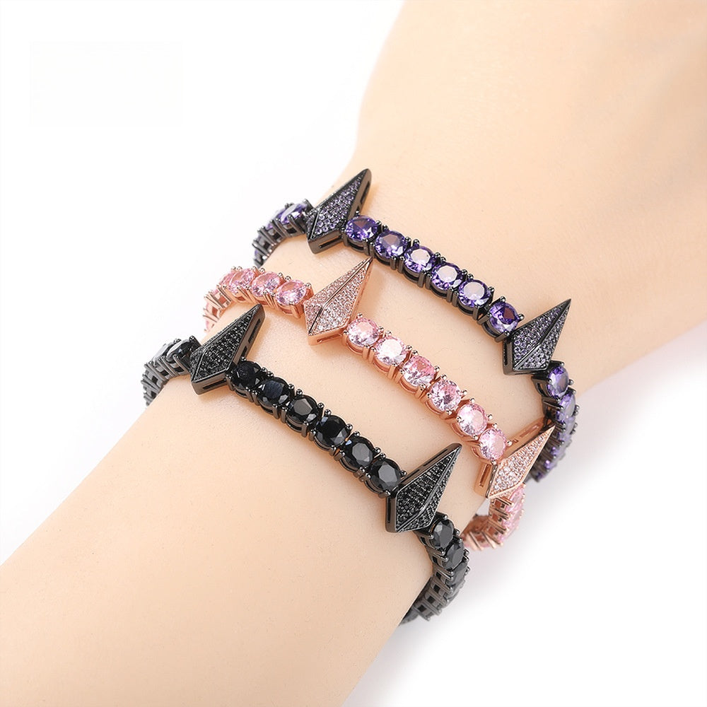 Men’s Iced Arrow Line Bracelet - Cubic Zirconia Copper Chain Bracelet in Gold, Silver, Pink, Black & Black Purple