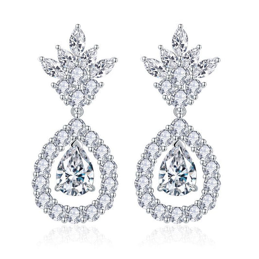 Moissanite Drop Earrings for Women, Pear Floral Stud Dangle Earrings, S925 Silver 18K Gold Plated product image