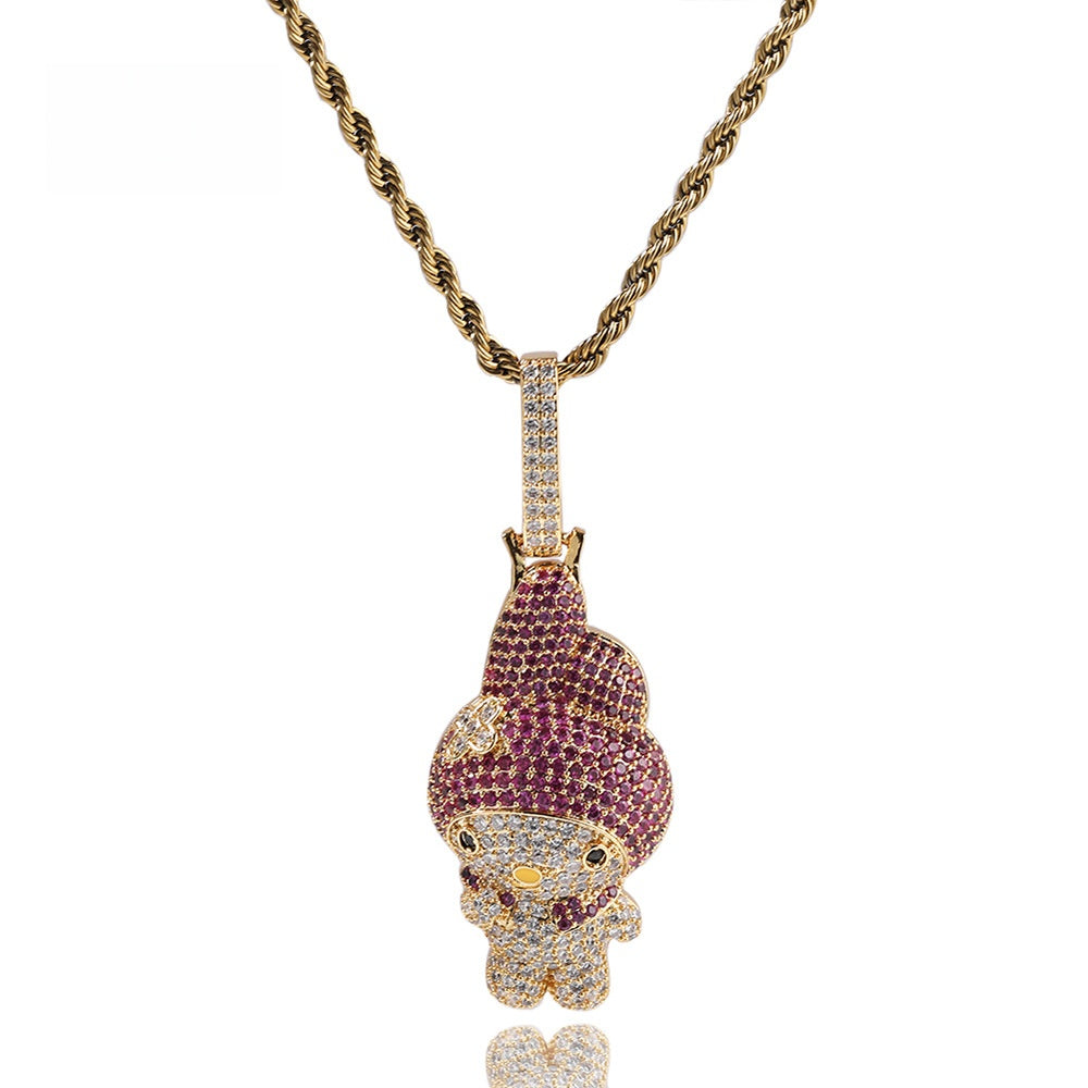 Cute Cartoon Pendant Necklace for Women with Cubic Zirconia, Gold Plated or Silver Plated Twisted Chain, Trendy Aesthetic Jewelry 2026