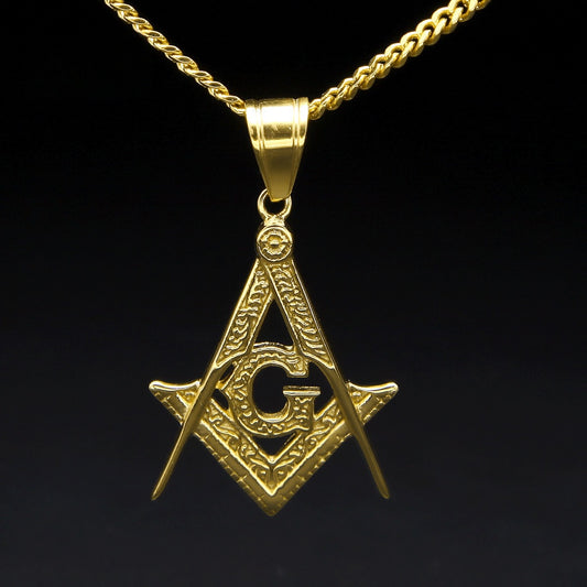 Men’s Gold Plated Stainless Steel Statement Pendant Necklace with 3mm Cuban Chain