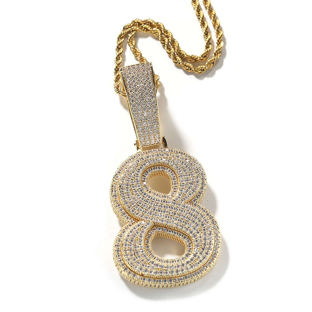 Gold tone number 8 cubic zirconia pendant necklace on twist chain product image