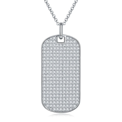 VVS Moissanite Rectangle Pendant Necklace, Paved Dog Tag Chain