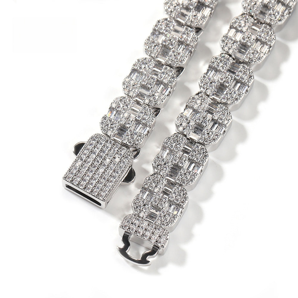 Unisex Iced Out Zircon Link Bracelet – Hip Hop Copper Cuban Style Chain in Gold and Silver