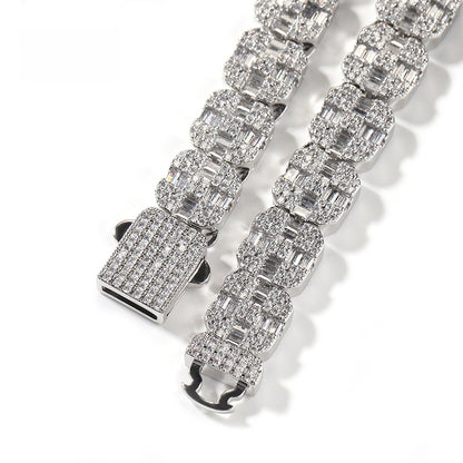 Unisex Iced Out Cubic Zirconia Link Bracelet – Hip Hop Copper Cuban Style Chain in Gold and Silver