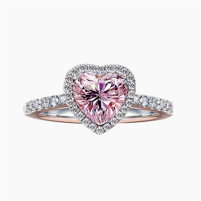 Pink Heart Halo Moissanite Ring for Women, Vintage Style Engagement Ring, Promise Ring, 1 Carat or 2 Carat