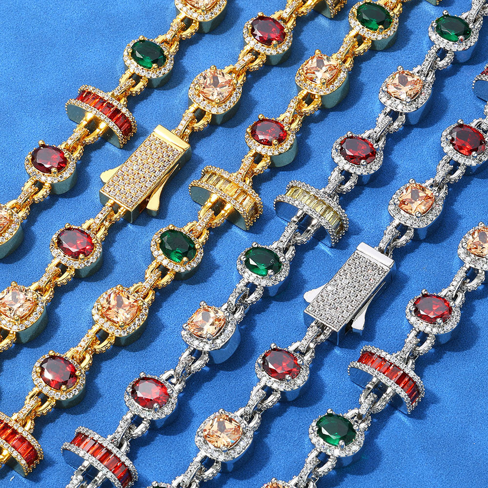 Hip Hop Colored Gemston Copper Bracelet And Necklace product image