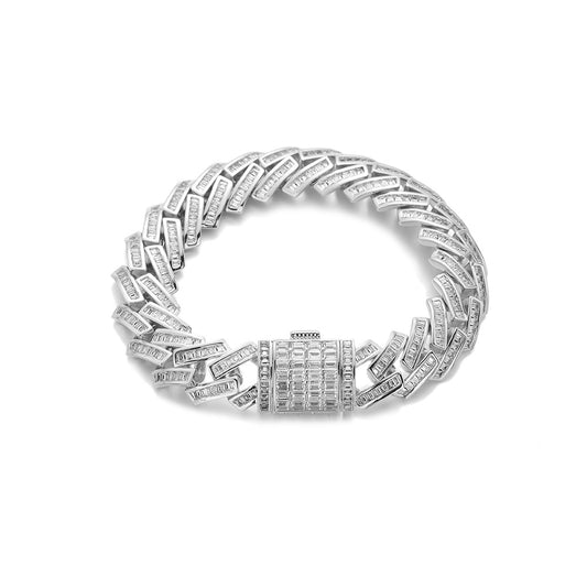 12MM Iced Out Cuban Link Bracelet, Rectangular Stone Hip Hop Chain Bracelet, Unisex