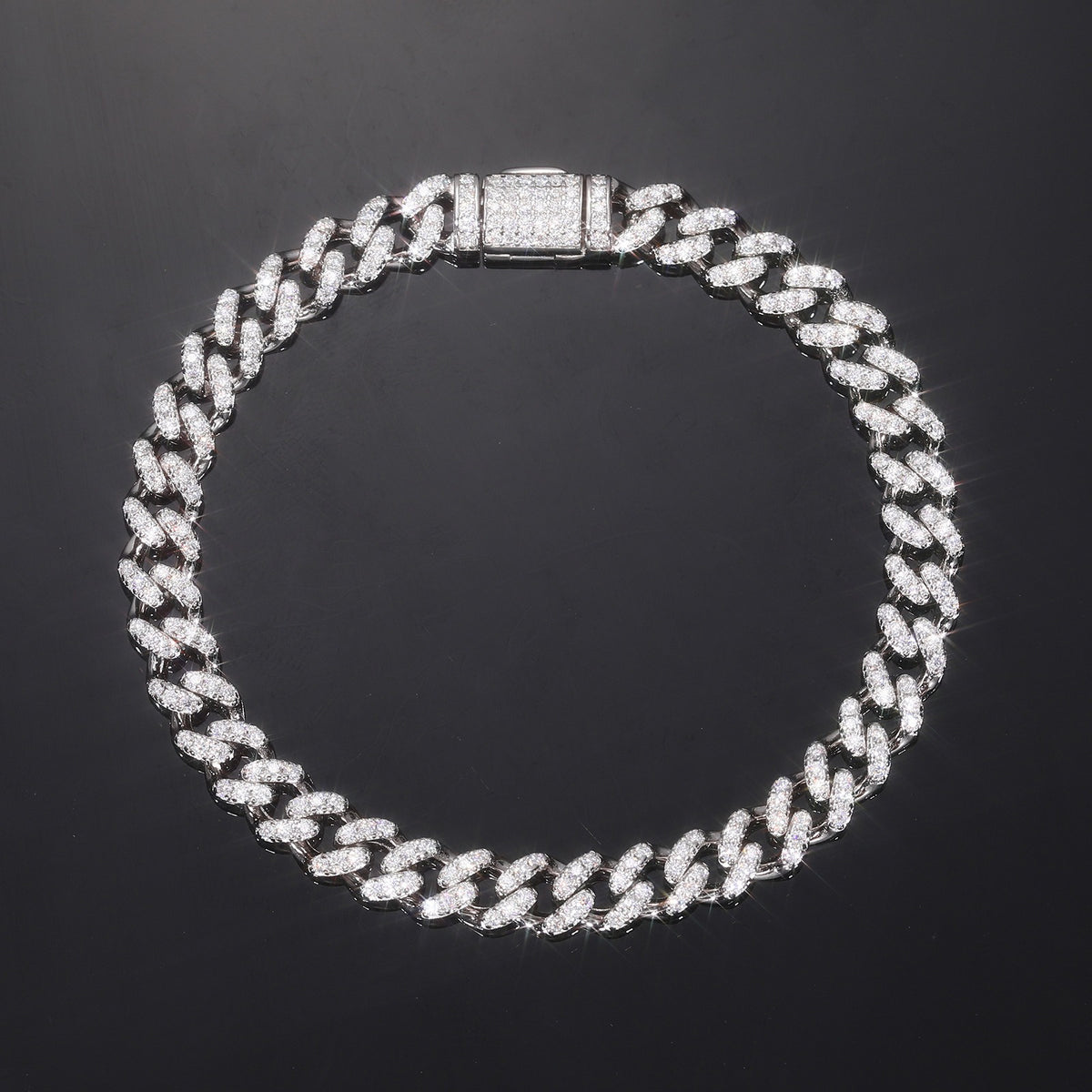 925 Silver Moissanite Cuban Link Bracelet for Women and Men, Iced Out Hip Hop Chain Bracelet product image