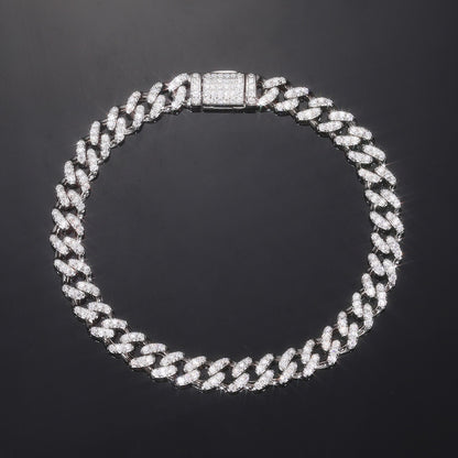 925 Silver Moissanite Cuban Link Bracelet for Women and Men, Iced Out Hip Hop Chain Bracelet