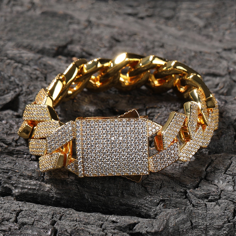 Iced Out Cuban Link Chain Bracelet for Women & Men - Gold Plated or Silver Plated Statement Bracelet, 7 Inch / 8 Inch product image