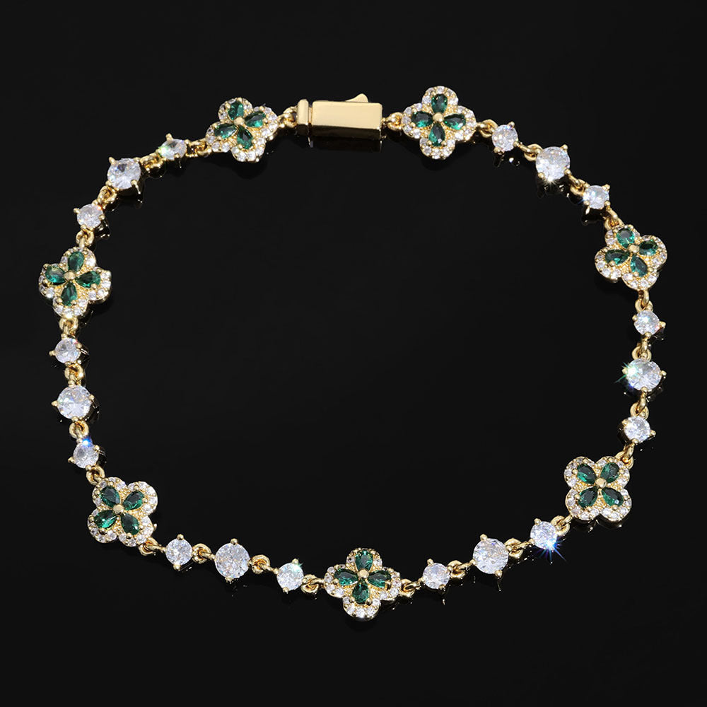 Clover and Pear CZ Link Hip Hop Bracelet with Copper Base - CHA426 product image