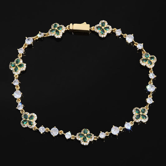 Clover and Pear CZ Link Hip Hop Bracelet with Copper Base - CHA426 product image