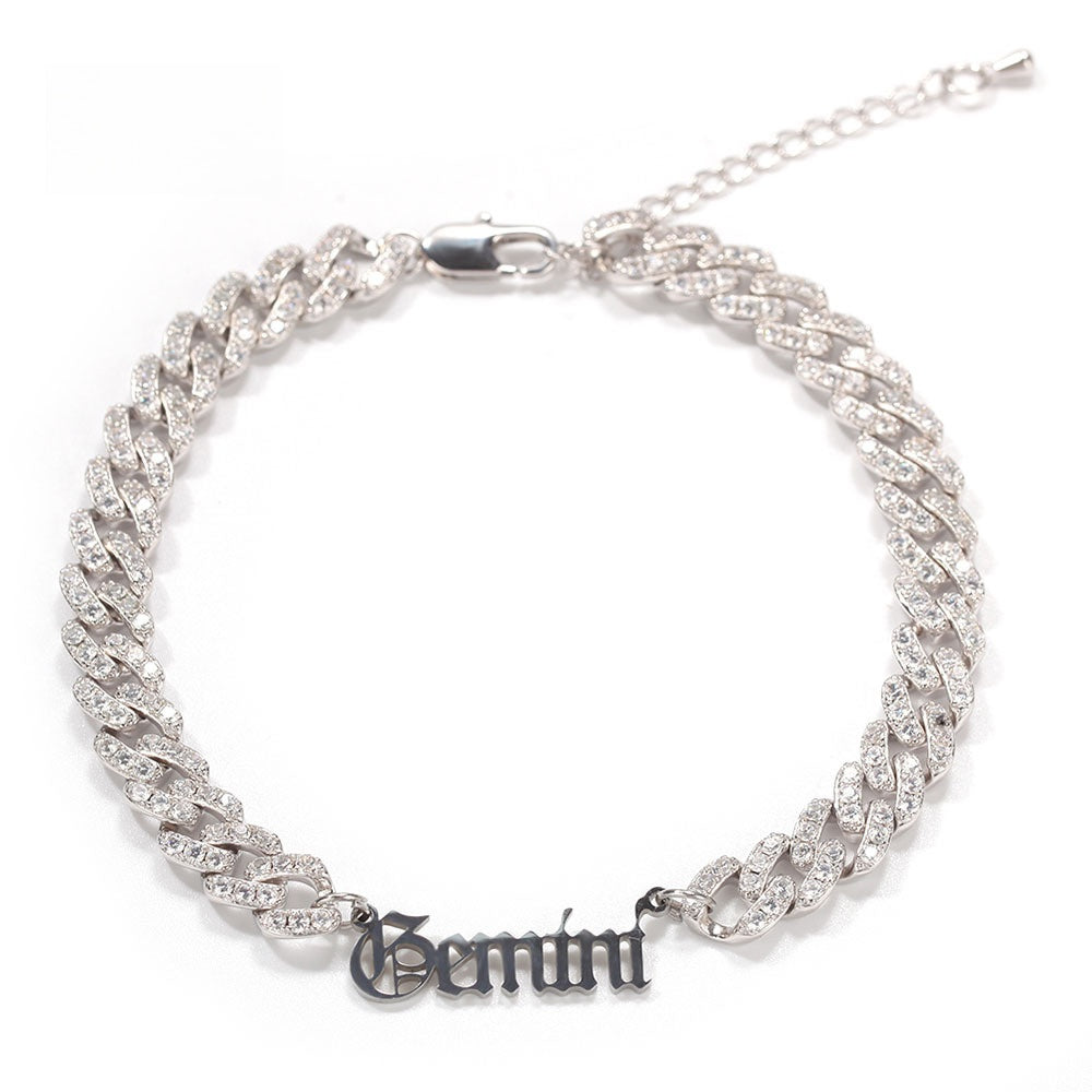 Zodiac Sign Cuban Chain Anklet for Women - Crystal Gold or Silver Adjustable Astrology Charm Anklet product image
