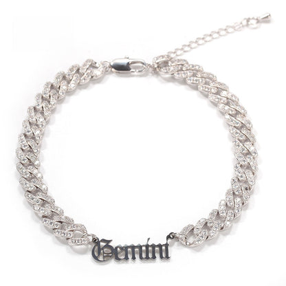Zodiac Sign Cuban Chain Anklet for Women - Crystal Gold or Silver Adjustable Astrology Charm Anklet