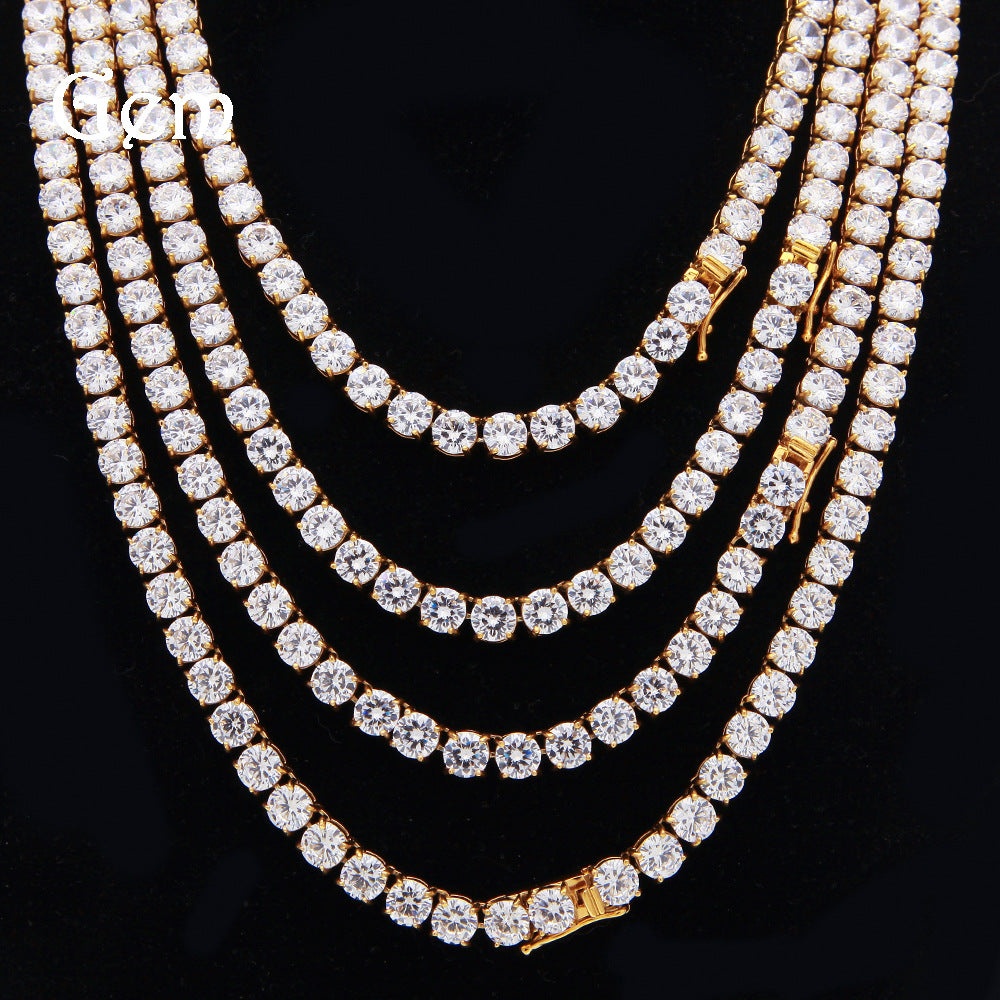 Unisex Stainless Steel Tennis Chain Necklace with Crystal Pendant Look, 6mm Gold & Silver Chain