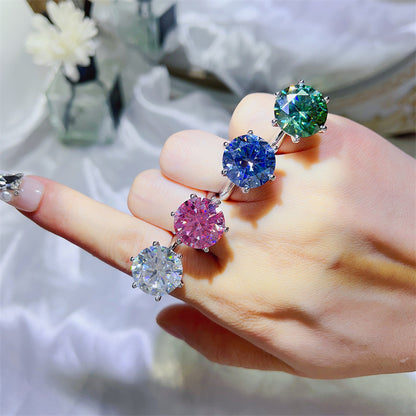 Round Cut Moissanite Ring for Women, 6-Prong Solitaire Engagement Style Ring, 5 Carat & 10 Carat Color Options