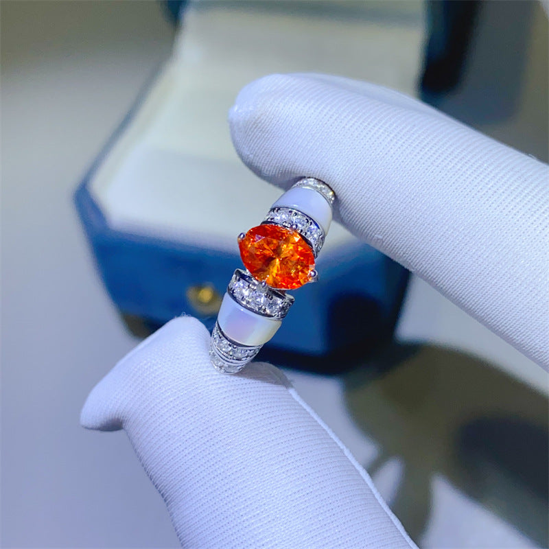 Orange Oval Moissanite Ring for Women, Pavé Accent Fashion Ring, Promise Engagement Style product image