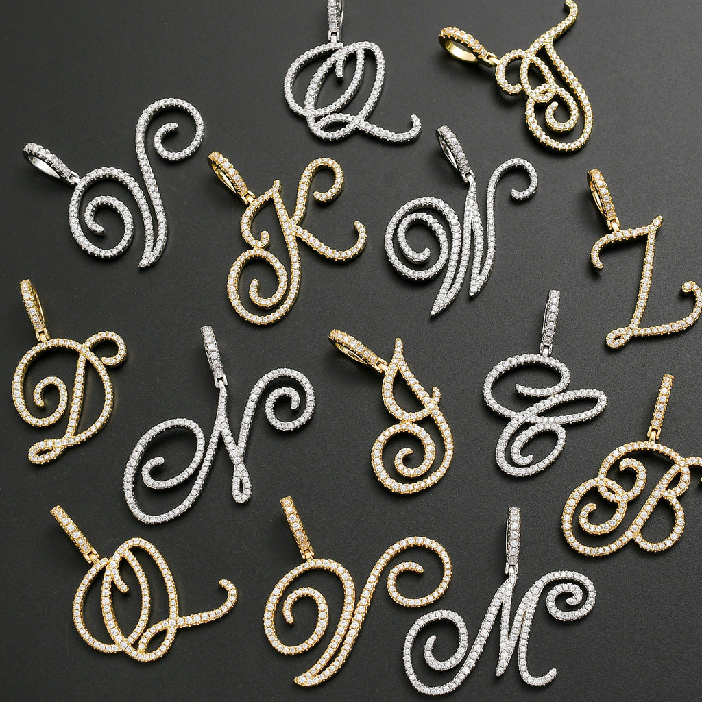 Hip Hop Letter Cubic Zirconia Pendant Necklace for Men and Women