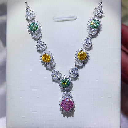 Colorful Moissanite Drop Pendant Necklace for Women, Tear Drop Evening Collar Necklace