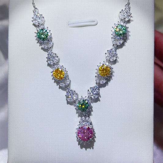 Colorful Moissanite Drop Pendant Necklace for Women, Tear Drop Evening Collar Necklace