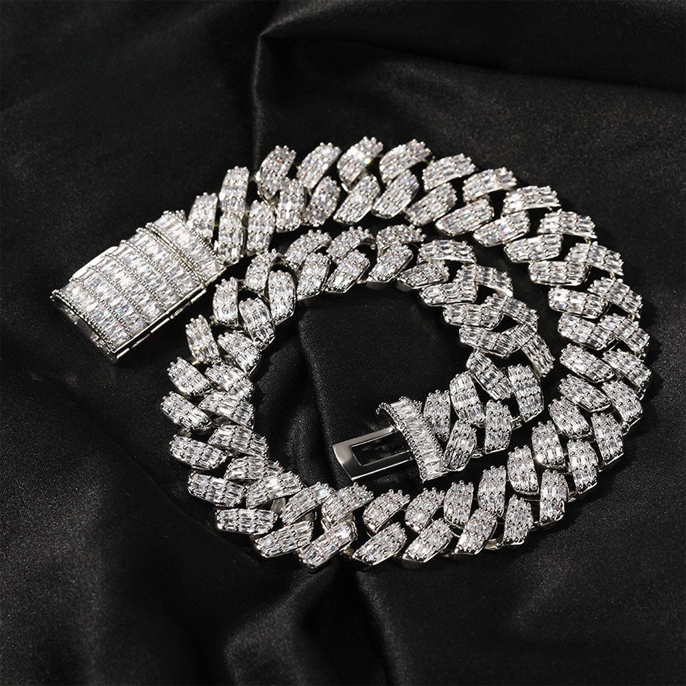 Iced Out Cuban Link Necklace with Triple Row Cubic Zirconia Pendant Chain for Women and Men product image