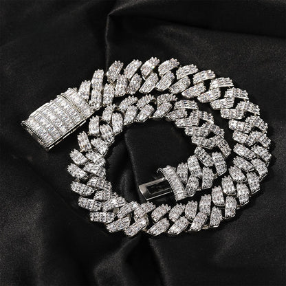 Iced Out Cuban Link Necklace with Triple Row Cubic Zirconia Pendant Chain for Women and Men