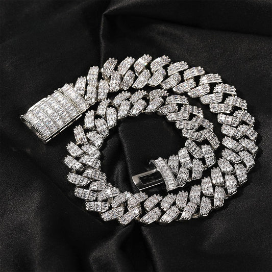 Iced Out Cuban Link Necklace with Triple Row Cubic Zirconia Pendant Chain for Women and Men