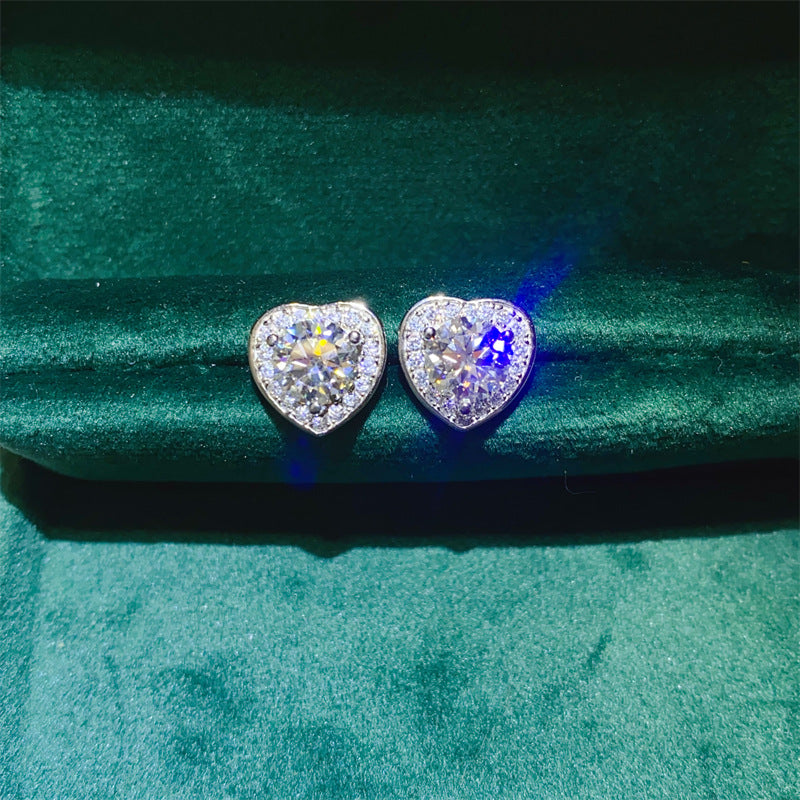Heart Moissanite Stud Earrings for Women, Halo Heart Earrings, Romantic Gift Earrings, 1 Carat or 2 Carat Pair product image