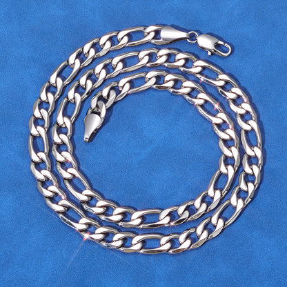 5-10 mm Polished Figaro Link Hip Hop Necklace with Stainless steel Base - CHA143