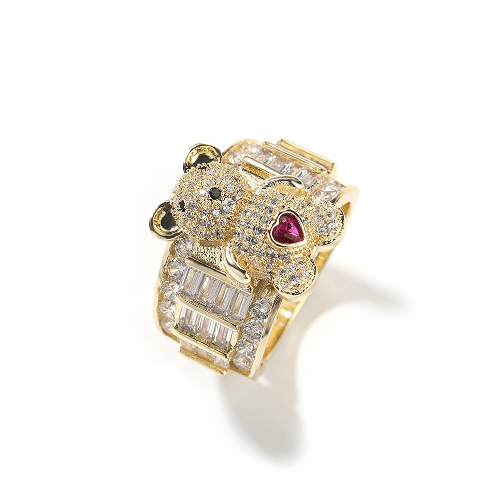 Adjustable Bear Cubic Zirconia Ring for Women in Gold or Silver Tone