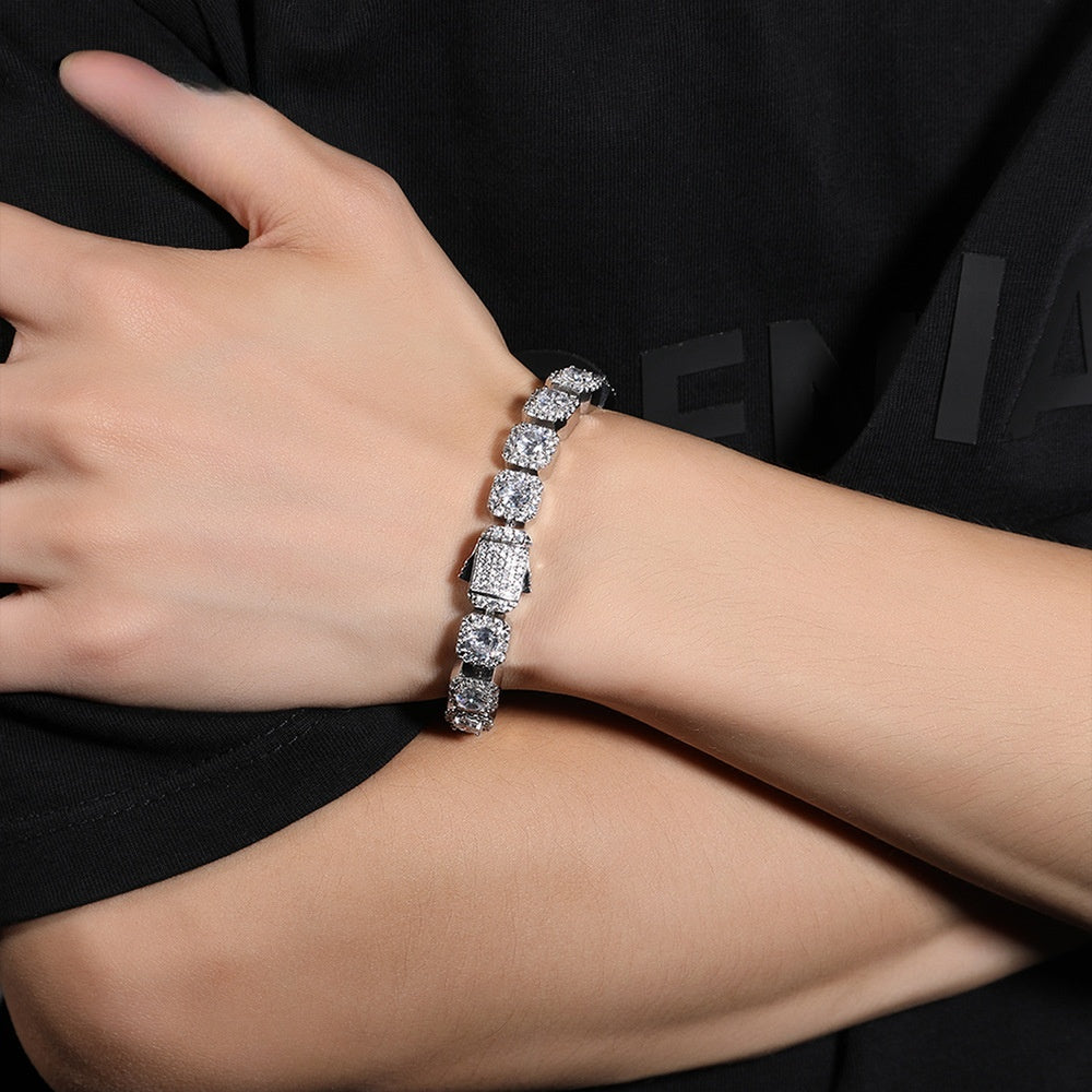 Octagonal Cubic Zirconia Hip Hop Bracelet for Women & Men - Gold Plated or Silver Plated Statement Chain