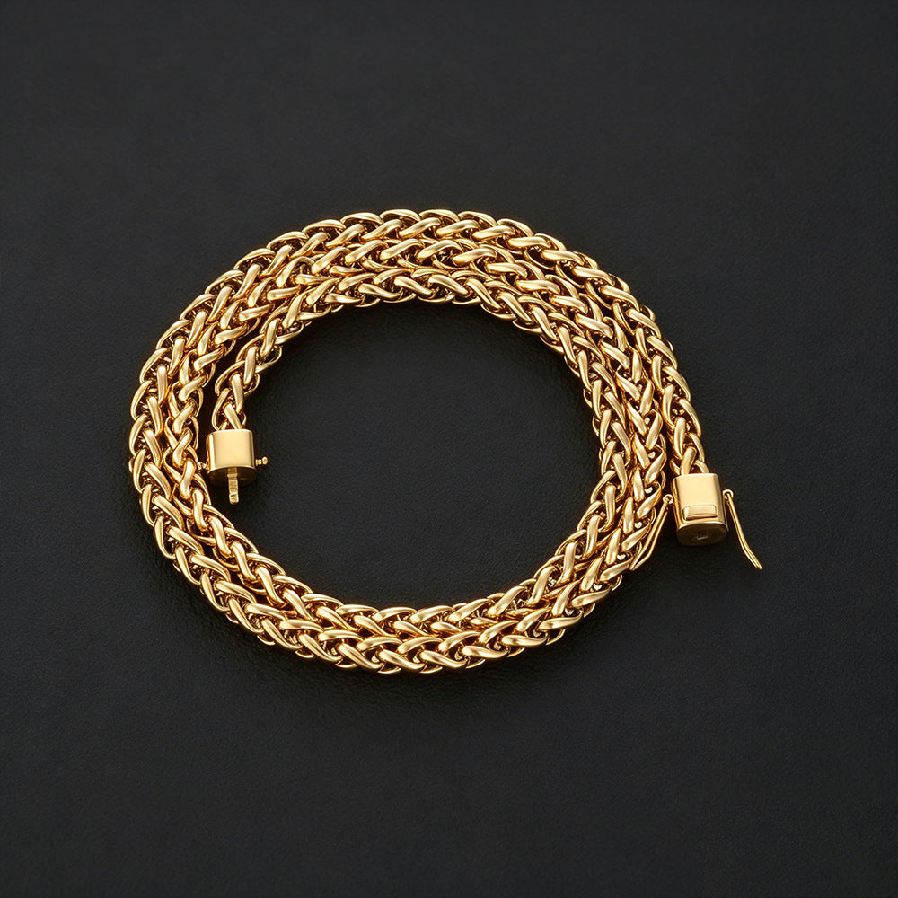 6 mm Polished Wheat Link Hip Hop Necklace with Stainless steel Base - CHA487 product image