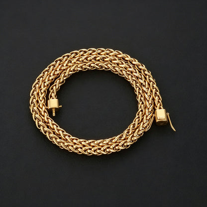 6 mm Polished Wheat Link Hip Hop Necklace with Stainless steel Base - CHA487