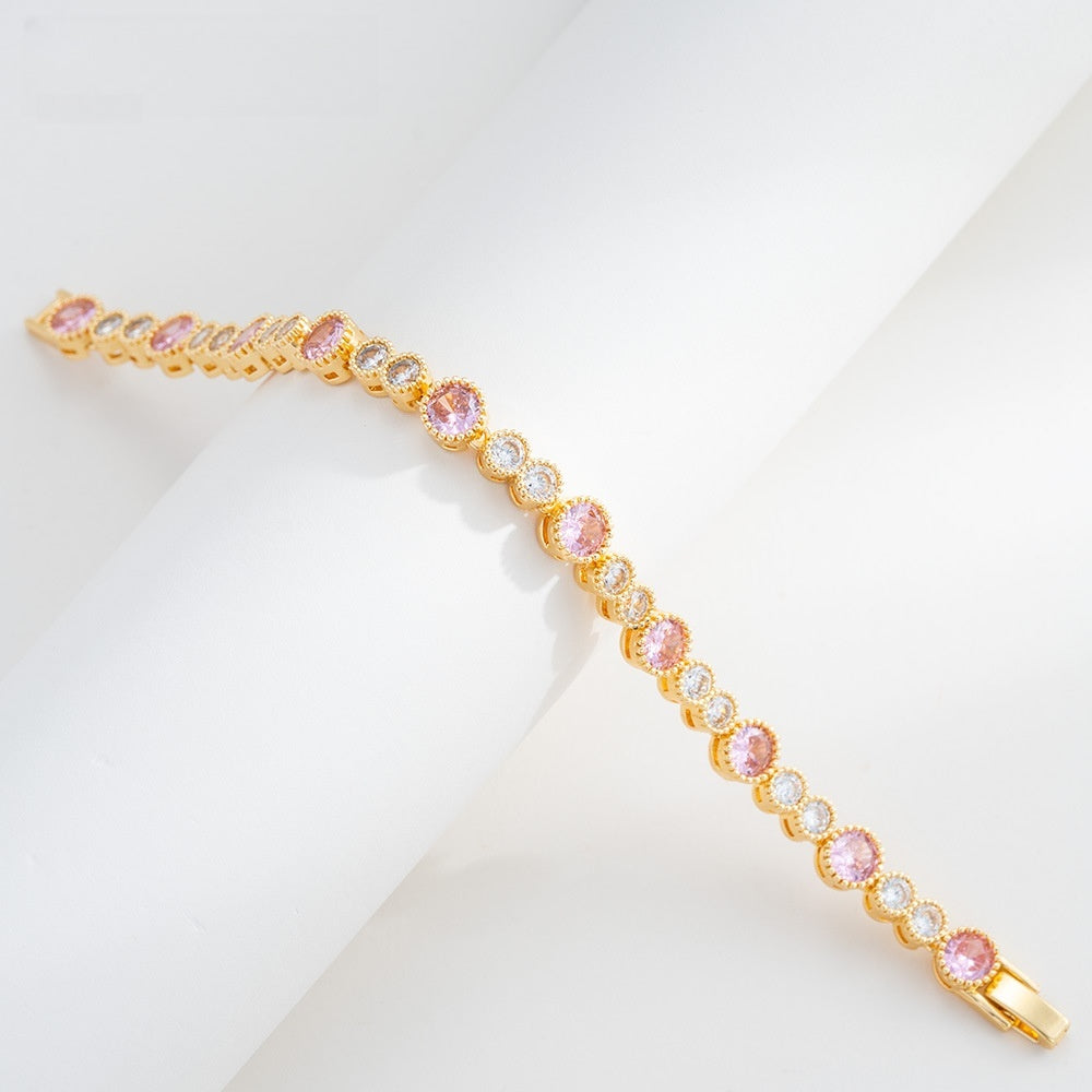Elegant Round Crystal Gold Plated Bracelet for Women - Minimalist Aesthetic Statement Jewelry