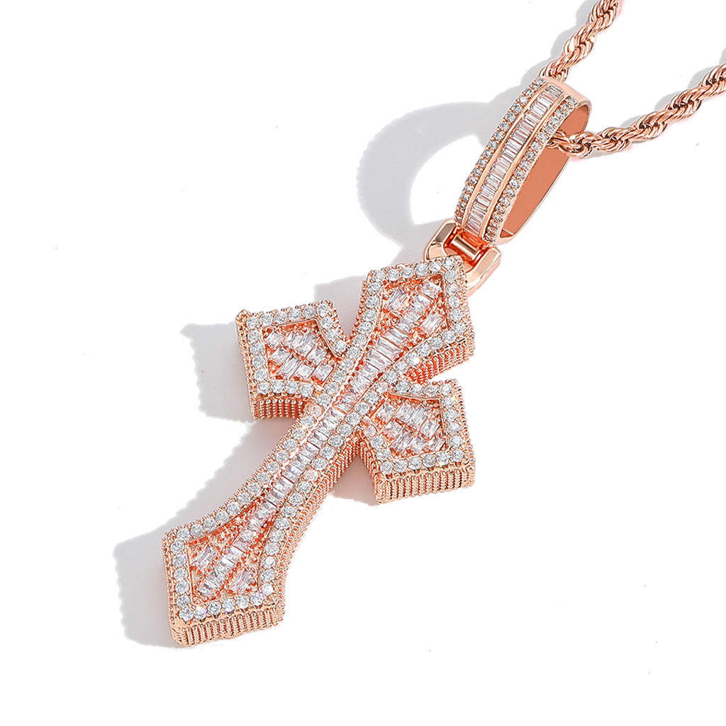 Hip Hop Vintage Cross Copper Pendant Necklace for Men and Women